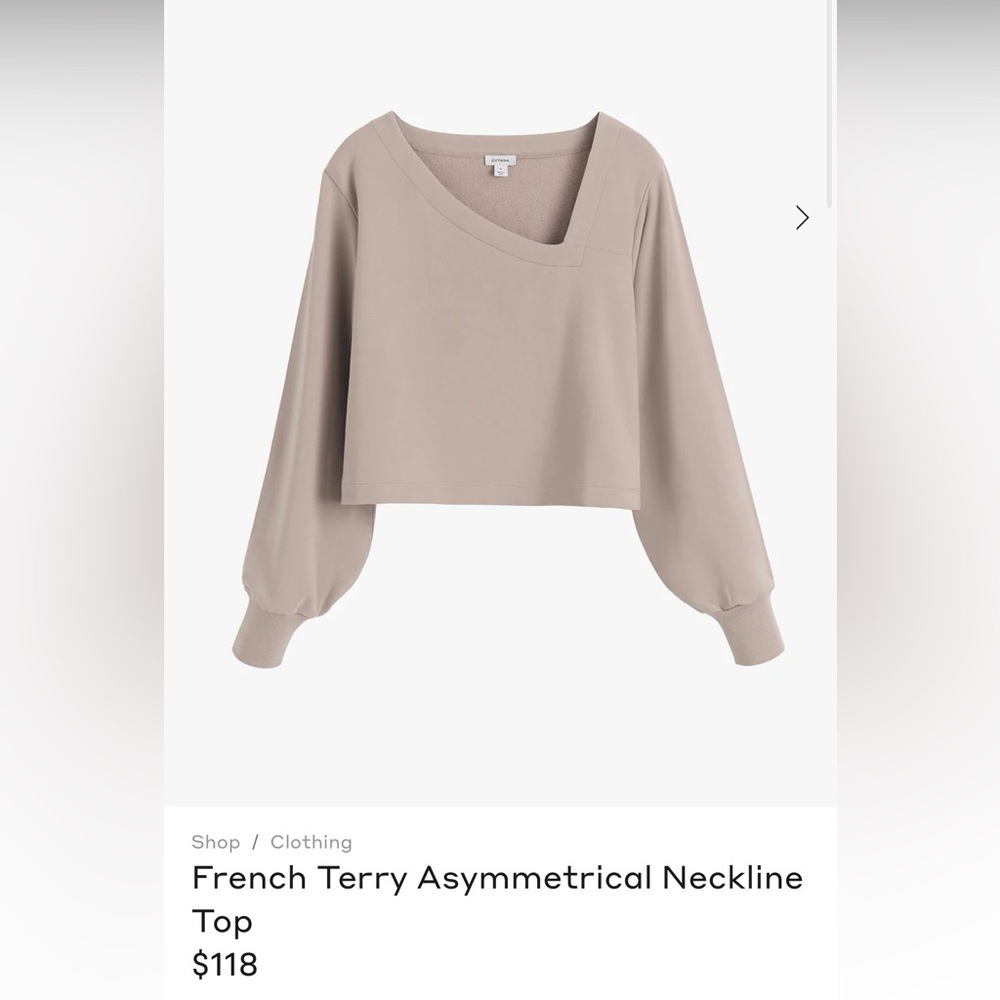 Cuyana French Terry Asymmetrical Neckline Top in Stone Size S